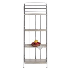4-Tier Black Metal Baker Rack With Folding Wood Top Shelves -Furniture Series Sale 4 tier black metal baker rack with folding wood top shelves 5