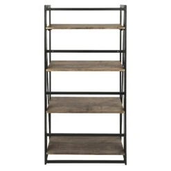 4-Tier Dakota Black & Brown Industrial Modern Bookshelf, 49" -Furniture Series Sale 4 tier dakota black brown industrial modern bookshelf 49 2