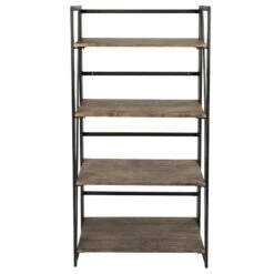 4-Tier Dakota Black & Brown Industrial Modern Bookshelf, 49" -Furniture Series Sale 4 tier dakota black brown industrial modern bookshelf 49 3