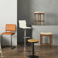 Ainsley Upholstered Tan Wood Counter Stool With Nailhead Trim, 26" -Furniture Series Sale ainsley upholstered tan wood counter stool with nailhead trim 26 2