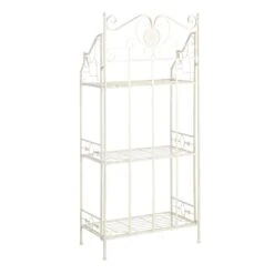 Antique White Metal Baker's Rack With Folding Shelves, 51" -Furniture Series Sale antique white metal bakers rack with folding shelves 51 2