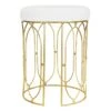 Arca Glazed Gold Wire Vanity Stool/Padded White Faux Leather Seat -Furniture Series Sale arca glazed gold wire vanity stool padded white faux leather seat