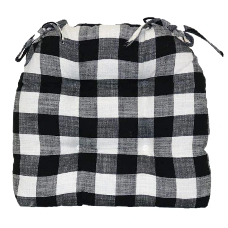 Black Cotton Buffalo Check Chair Pad 3 Black Cotton Buffalo Check Chair Pad