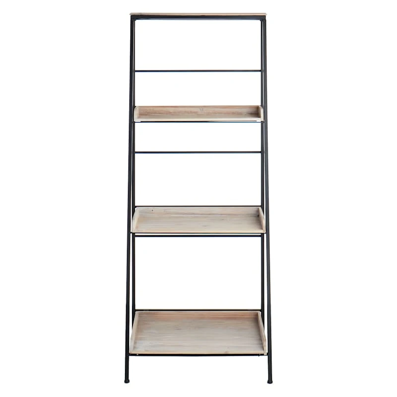 Black Metal Folding Rack With Wood Tray Shelves 4 Black Metal Folding Rack With Wood Tray Shelves - Image 2