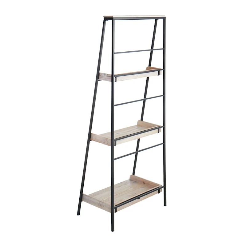 Black Metal Folding Rack With Wood Tray Shelves 5 Black Metal Folding Rack With Wood Tray Shelves - Image 3