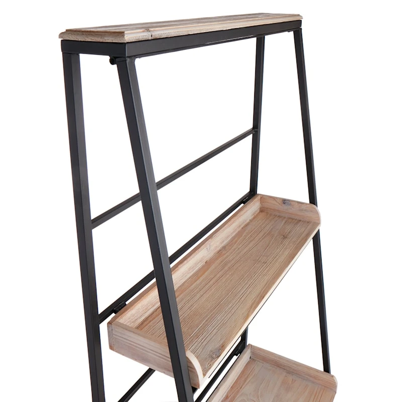 Black Metal Folding Rack With Wood Tray Shelves 6 Black Metal Folding Rack With Wood Tray Shelves - Image 4