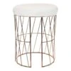 Diago Metallic Blush Wire Vanity Stool/Padded White Faux Leather Seat -Furniture Series Sale diago metallic blush wire vanity stool padded white faux leather seat
