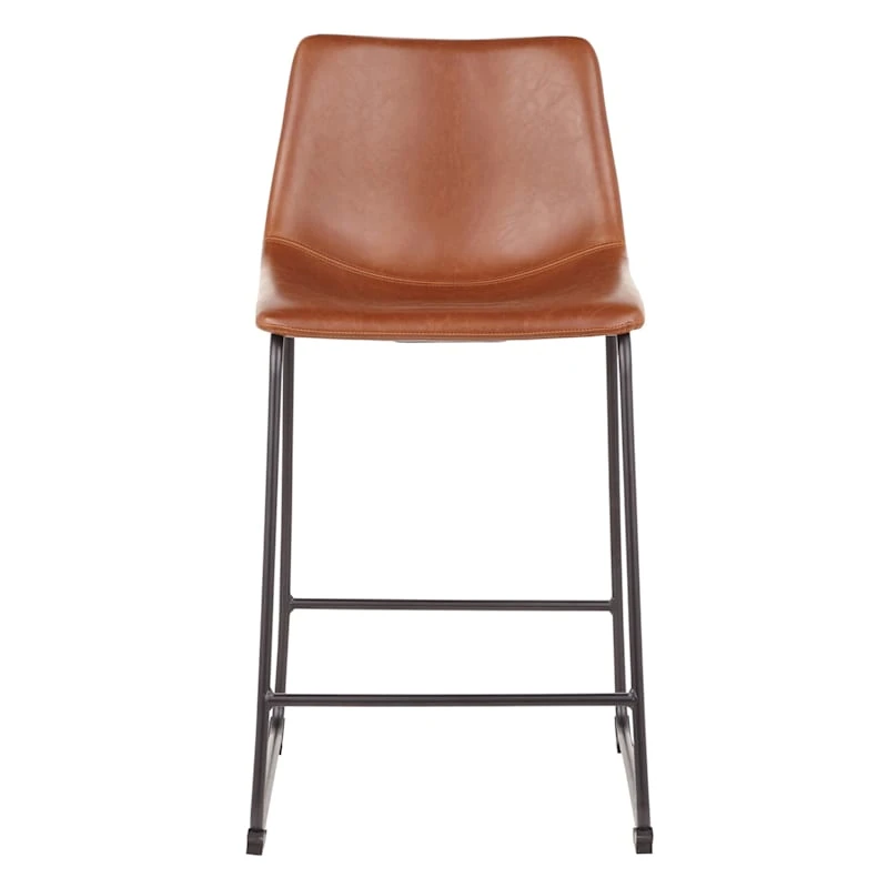 Drake Cognac Modern Industrial Faux Leather Barstool, 30" 4 Drake Cognac Modern Industrial Faux Leather Barstool, 30" - Image 2