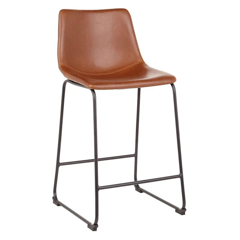 Drake Cognac Modern Industrial Faux Leather Barstool, 30" 3 Drake Cognac Modern Industrial Faux Leather Barstool, 30"