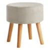 Emmy Grey Velvet Round Wood Leg Ottoman -Furniture Series Sale emmy grey velvet round wood leg ottoman