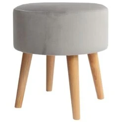 Emmy Grey Velvet Round Wood Leg Ottoman -Furniture Series Sale emmy grey velvet round wood leg ottoman 3