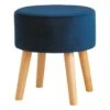 Emmy Navy Blue Velvet Round Wood Leg Ottoman -Furniture Series Sale emmy navy blue velvet round wood leg ottoman
