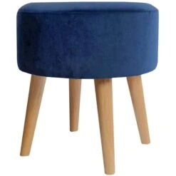 Emmy Navy Blue Velvet Round Wood Leg Ottoman -Furniture Series Sale emmy navy blue velvet round wood leg ottoman 3