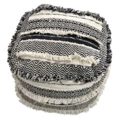 Found & Fable Alex Handwoven Fringe Square Pouf