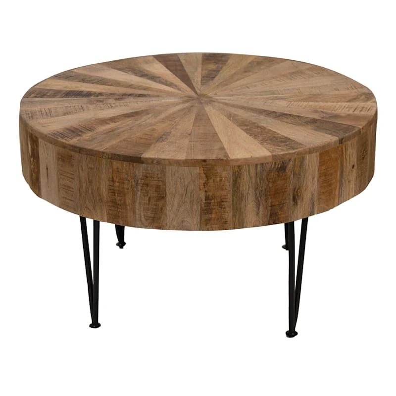 Found & Fable Round Mango Wood Coffee Table With Metal Hairpin Legs, Mango 3 Found & Fable Round Mango Wood Coffee Table With Metal Hairpin Legs, Mango