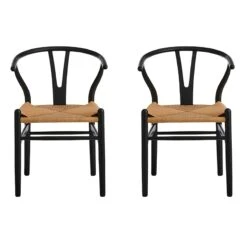 Found & Fable Set Of 2 Denise Wishbone Dining Chairs, Black -Furniture Series Sale found fable set of 2 denise wishbone dining chairs black 1