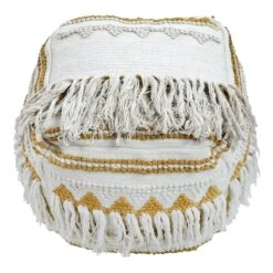 Francis Handwoven Fringe Pouf, 18"