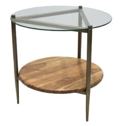 Glass Top Wood Shelf Side Table