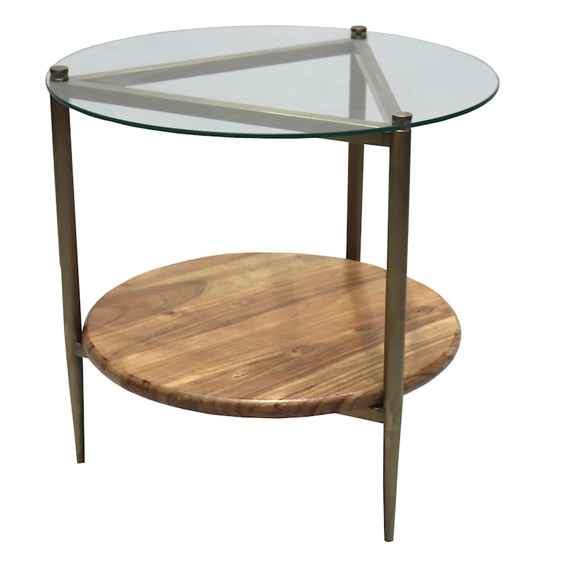 Glass Top Wood Shelf Side Table 3 Glass Top Wood Shelf Side Table