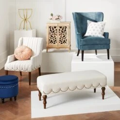 Grace Mitchell Ellery Bench With Scalloped Nailheads -Furniture Series Sale grace mitchell ellery bench with scalloped nailheads 3