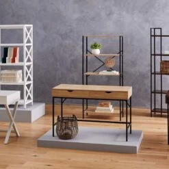 Honeybloom 4-Tier Burnaby Wood & Metal Shelf 17 Honeybloom 4-Tier Burnaby Wood & Metal Shelf -Furniture Series Sale honeybloom 4 tier burnaby wood metal shelf 7