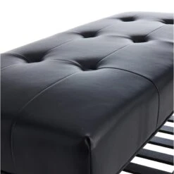 Honeybloom Collins Black Leather Bench -Furniture Series Sale honeybloom collins black leather bench 2
