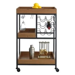 Honeybloom Jessie Wood Tray Top Bar Cart -Furniture Series Sale honeybloom jessie wood tray top bar cart 2