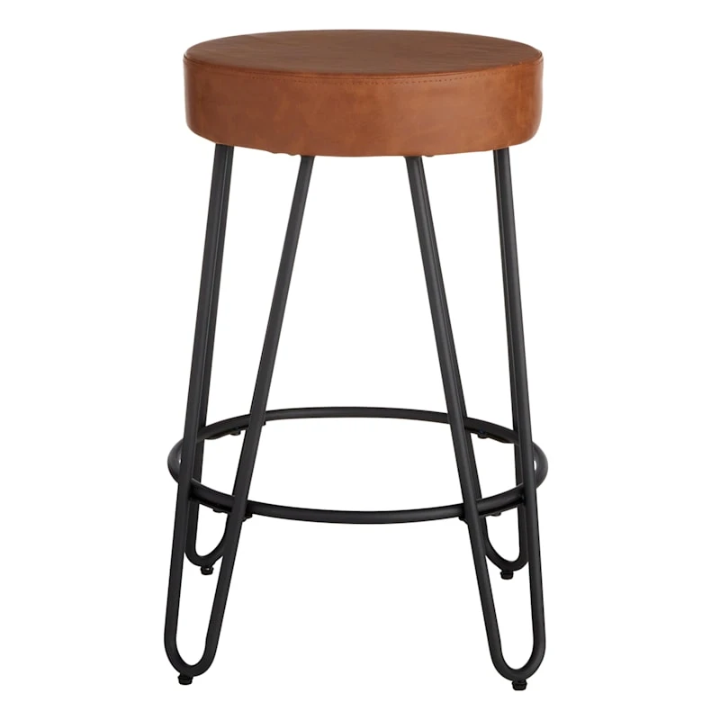 Honeybloom Verona Cognac Faux Leather Counter Stool 4 Honeybloom Verona Cognac Faux Leather Counter Stool - Image 2