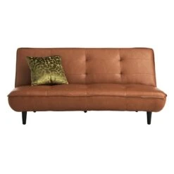 Honeybloom Wyatt Push Back Sofa, Cognac Faux Leather -Furniture Series Sale honeybloom wyatt push back sofa cognac faux leather 2