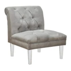 Laila Ali Grey Tufted Accent Chair With Clear Acrylic Legs