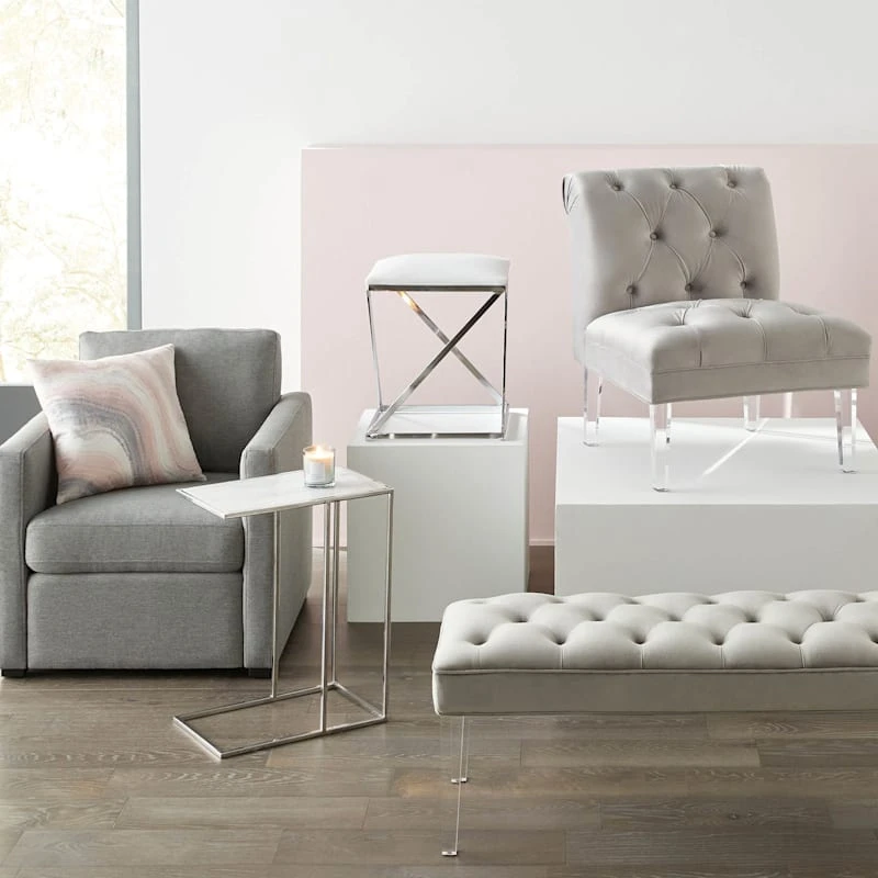 Laila Ali Grey Tufted Accent Chair With Clear Acrylic Legs 7 Laila Ali Grey Tufted Accent Chair With Clear Acrylic Legs - Image 5