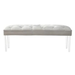 Laila Ali Grey Tufted Acrylic Leg Bench -Furniture Series Sale laila ali grey tufted acrylic leg bench 2