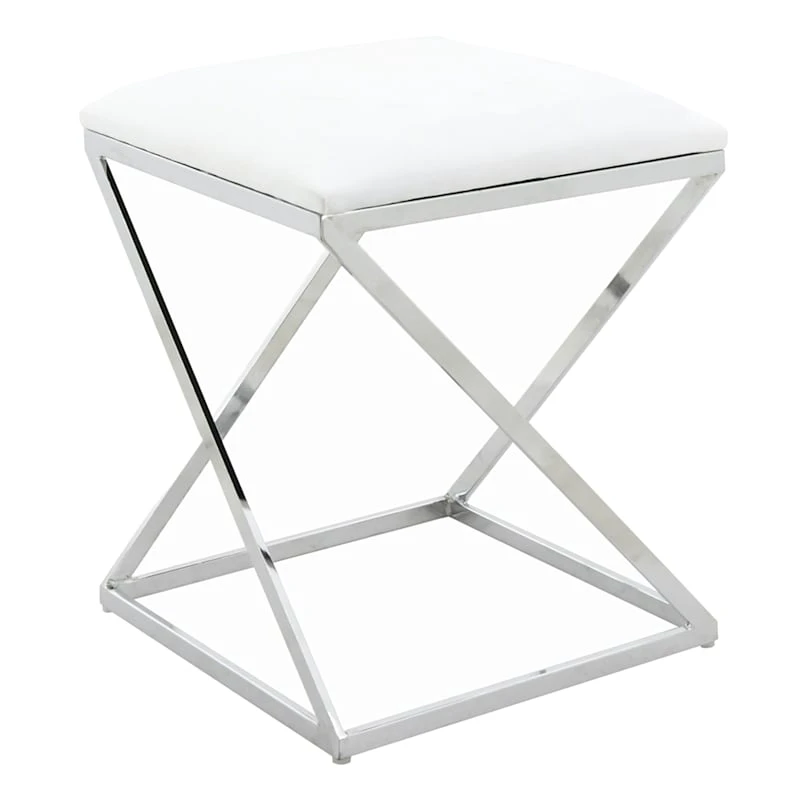 Laila Ali Modern White Velvet Ottoman 3 Laila Ali Modern White Velvet Ottoman