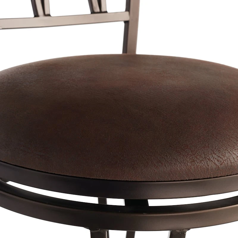Marsol Brown Metal Swivel Barstool With Faux Leather Seat 6 Marsol Brown Metal Swivel Barstool With Faux Leather Seat - Image 4