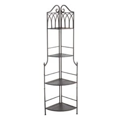 Metal Corner Rack With Brown Decorative Arch & Folding Wood-Top Shelves, 63" 9 Metal Corner Rack With Brown Decorative Arch & Folding Wood-Top Shelves, 63" -Furniture Series Sale metal corner rack with brown decorative arch folding wood top shelves 63 1