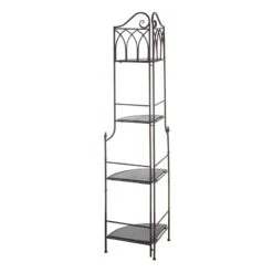 Metal Corner Rack With Brown Decorative Arch & Folding Wood-Top Shelves, 63" 10 Metal Corner Rack With Brown Decorative Arch & Folding Wood-Top Shelves, 63" -Furniture Series Sale metal corner rack with brown decorative arch folding wood top shelves 63 2
