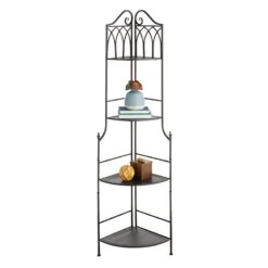Metal Corner Rack With Brown Decorative Arch & Folding Wood-Top Shelves, 63" 13 Metal Corner Rack With Brown Decorative Arch & Folding Wood-Top Shelves, 63" -Furniture Series Sale metal corner rack with brown decorative arch folding wood top shelves 63 5