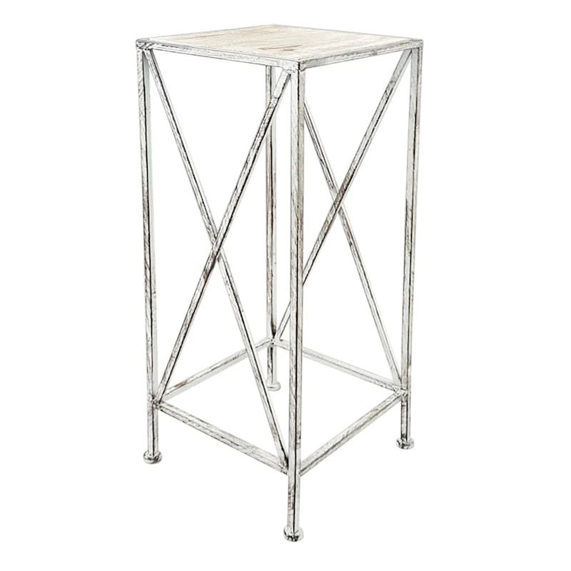 Metal Plant Stand With Wood Top Grey, Medium 3 Metal Plant Stand With Wood Top Grey, Medium