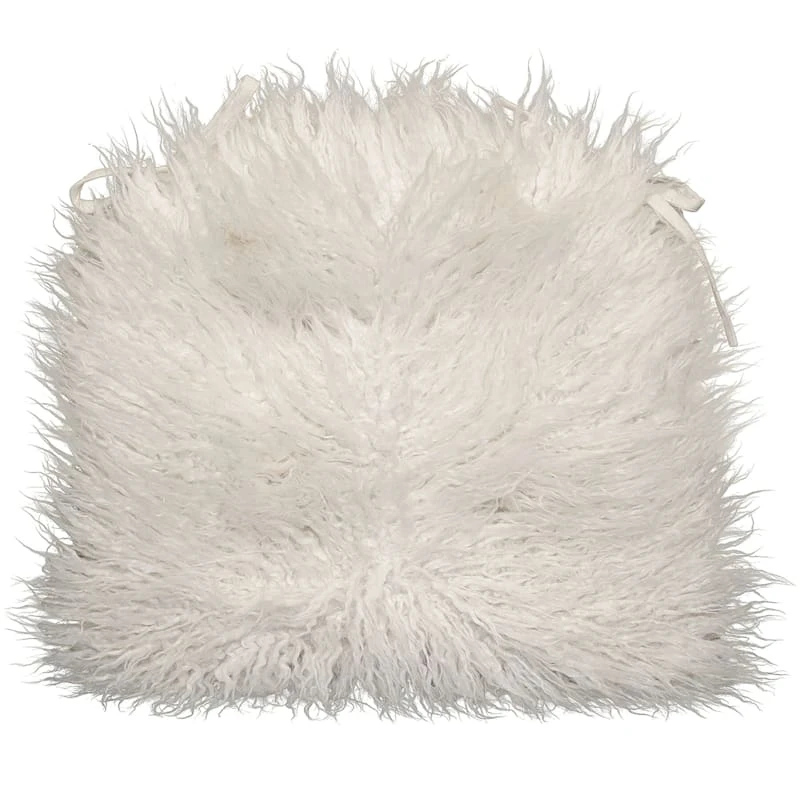 Mongolian Faux Fur Chair Pad/Ties White 3 Mongolian Faux Fur Chair Pad/Ties White