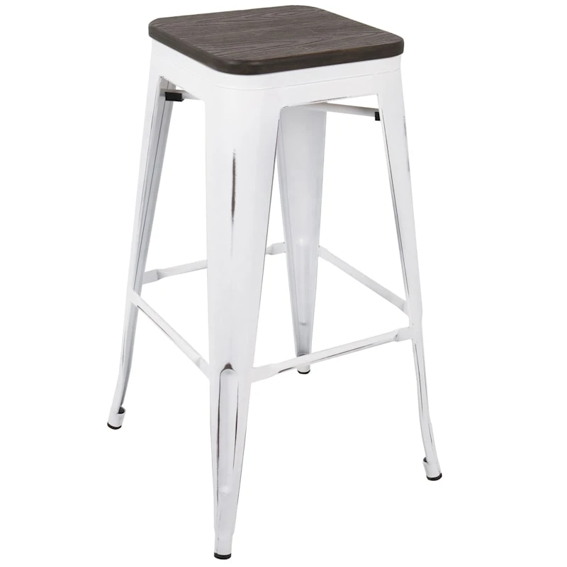 Oregon Vintage White Industrial Backless Barstool, 30" 3 Oregon Vintage White Industrial Backless Barstool, 30"