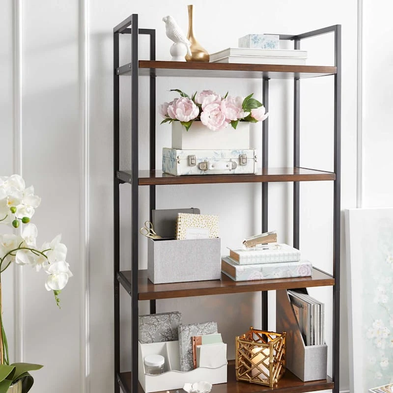Parkview 5-Tier Metal & Wood Veneer Bookshelf 4 Parkview 5-Tier Metal & Wood Veneer Bookshelf - Image 2