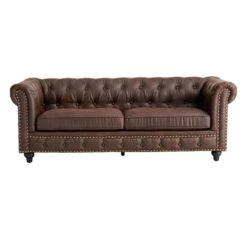 Providence Chesterfield Brown Faux Leather Tufted Sofa, 79" -Furniture Series Sale providence chesterfield brown faux leather tufted sofa 79 2