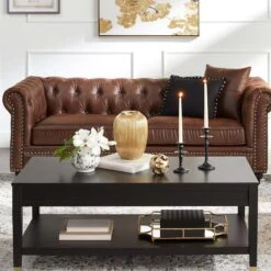 Providence Chesterfield Brown Faux Leather Tufted Sofa, 79" -Furniture Series Sale providence chesterfield brown faux leather tufted sofa 79 5