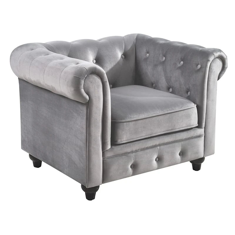 Providence Chesterfield Tufted Grey Velvet Rolled Armchair 3 Providence Chesterfield Tufted Grey Velvet Rolled Armchair