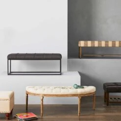 Providence Lourdes Tufted Curved Bench, Neutral -Furniture Series Sale providence lourdes tufted curved bench neutral 2