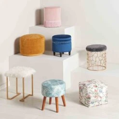 Ridgecrest Mustard Plush Pouf, 20" -Furniture Series Sale ridgecrest mustard plush pouf 20 2