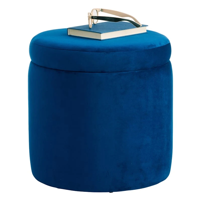Stuart Round Storage Ottoman, Navy Blue 4 Stuart Round Storage Ottoman, Navy Blue - Image 2