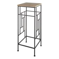 Wood Top Plant Stand With Metal Frame, Large